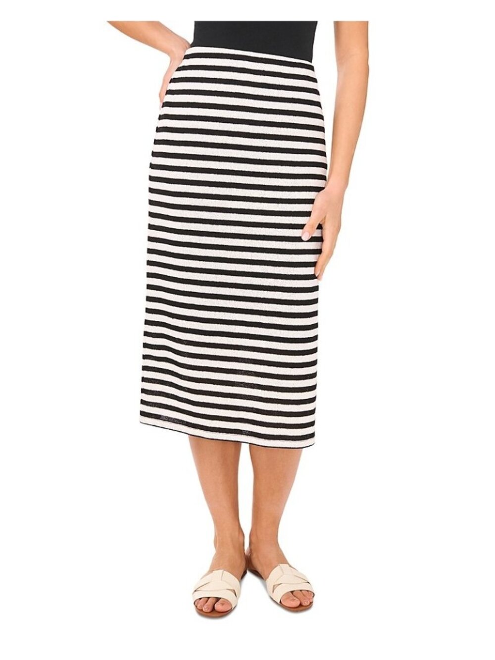 NWT Vince Camuto Ivory Stripe Pull-On Midi Skirt XS MSRP $89